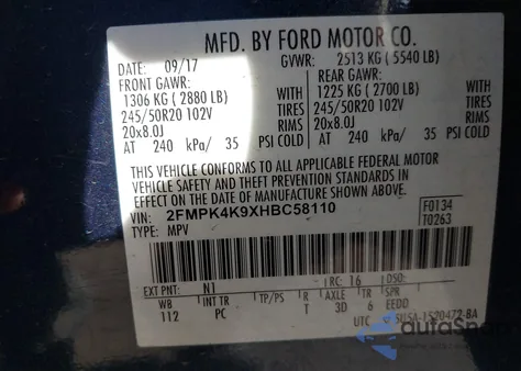 2017 Ford Edge Titanium из США, поврежденный, VIN 2FMPK4K9XHBC58110